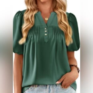 BeautyNee  V Neck Loose Puff Short Sleeve Tops Botton Down Sz XXL Tunic